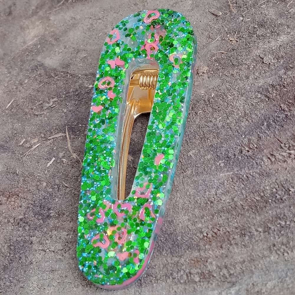 Hand Crafted Green Glitter Hair Clip